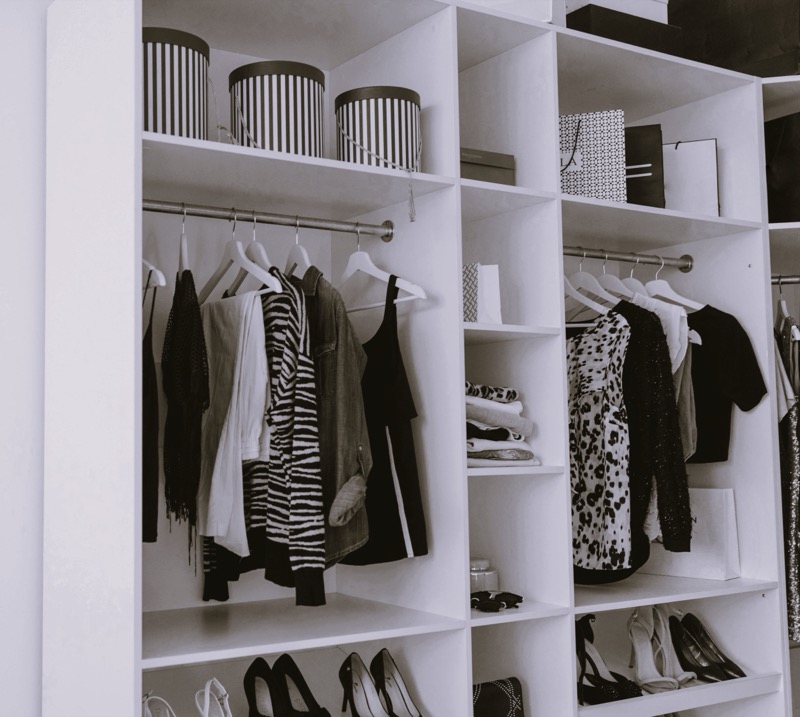 Organized living space with custom storage systems